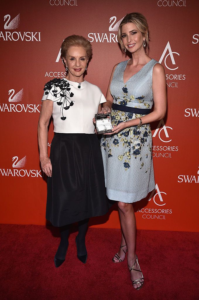 Designer Carolina Herrera poses with Ivanka Trump, Real Estate Developer and her Breakthrough Award at 19th Annual Accessories Council ACE Awards on November 2, 2015 in New York City. (Photo by Bryan Bedder/Getty Images for Accessories Council)