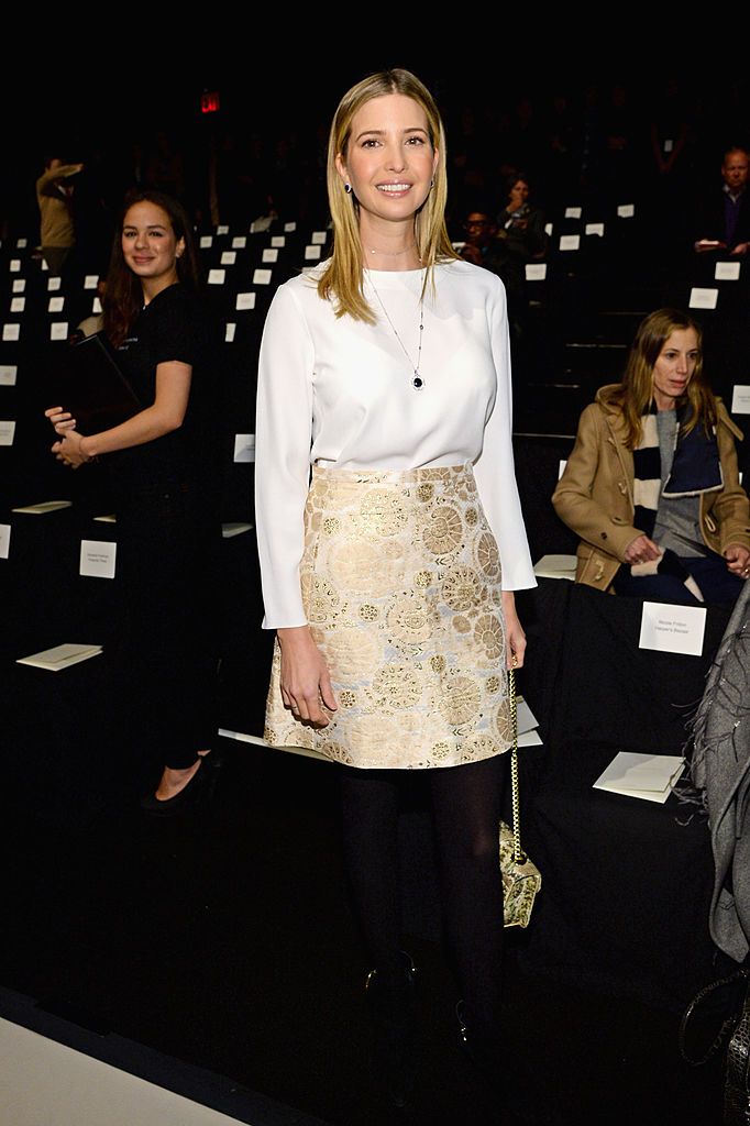 Ivanka Trump wearing a gold patterned dress in February 10, 2014. (Photo: Getty Images)