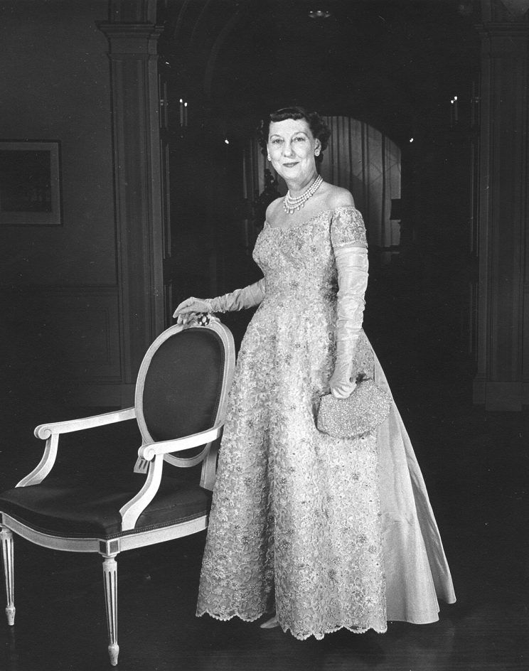 Mamie Eisenhower poses in the gown she wore to her husband's second inauguration.