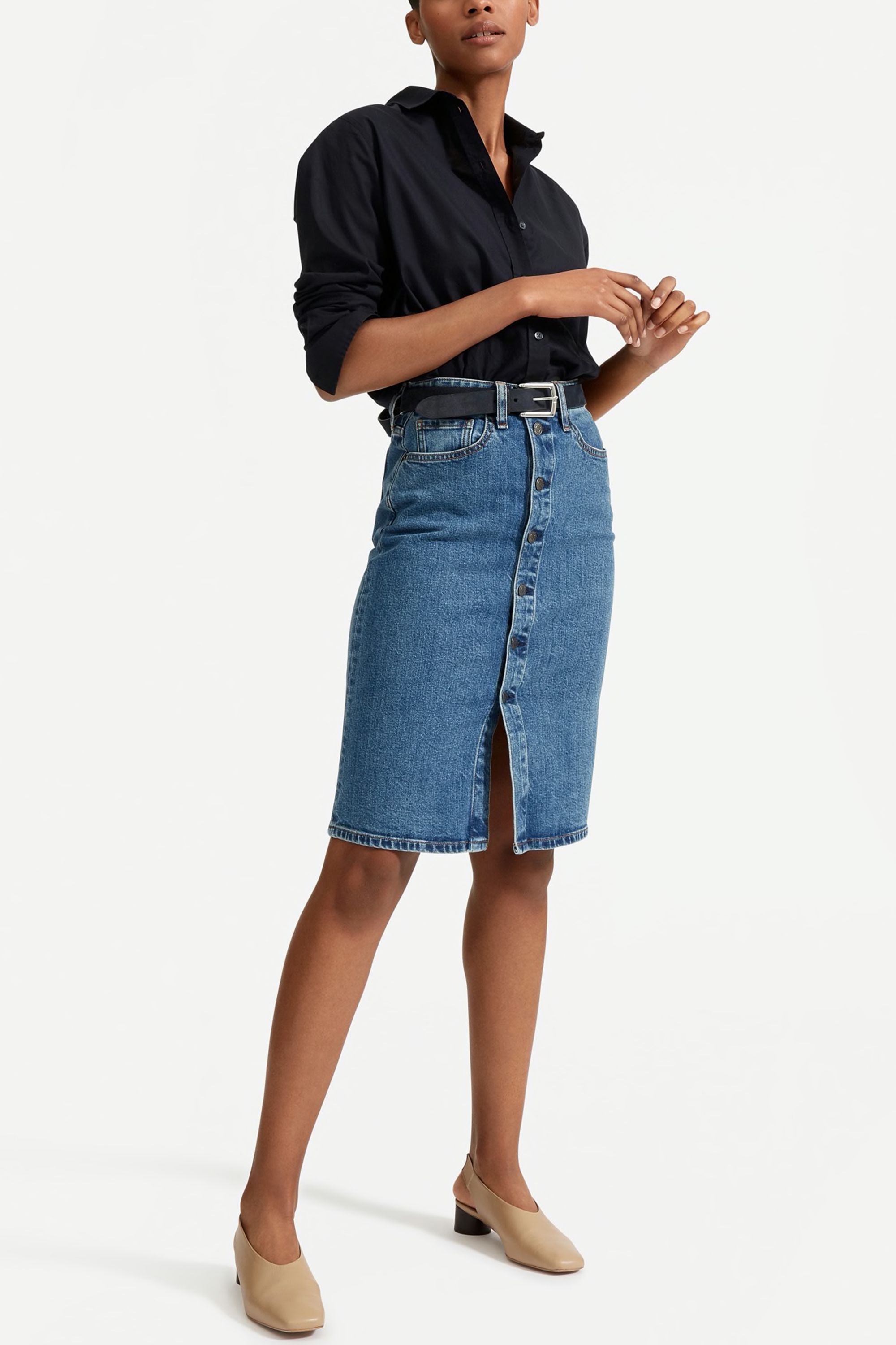 Denim Button-Front Pencil Skirt Denim Button-Front Pencil Skirt