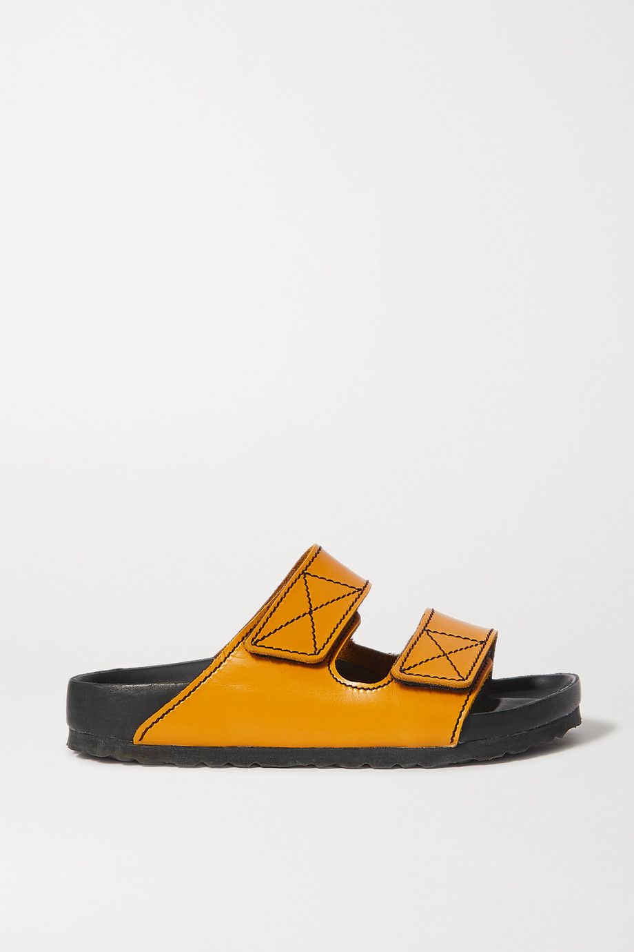 + Birkenstock Arizona topstitched glossed-leather sandals + Birkenstock Arizona topstitched glossed-leather sandals