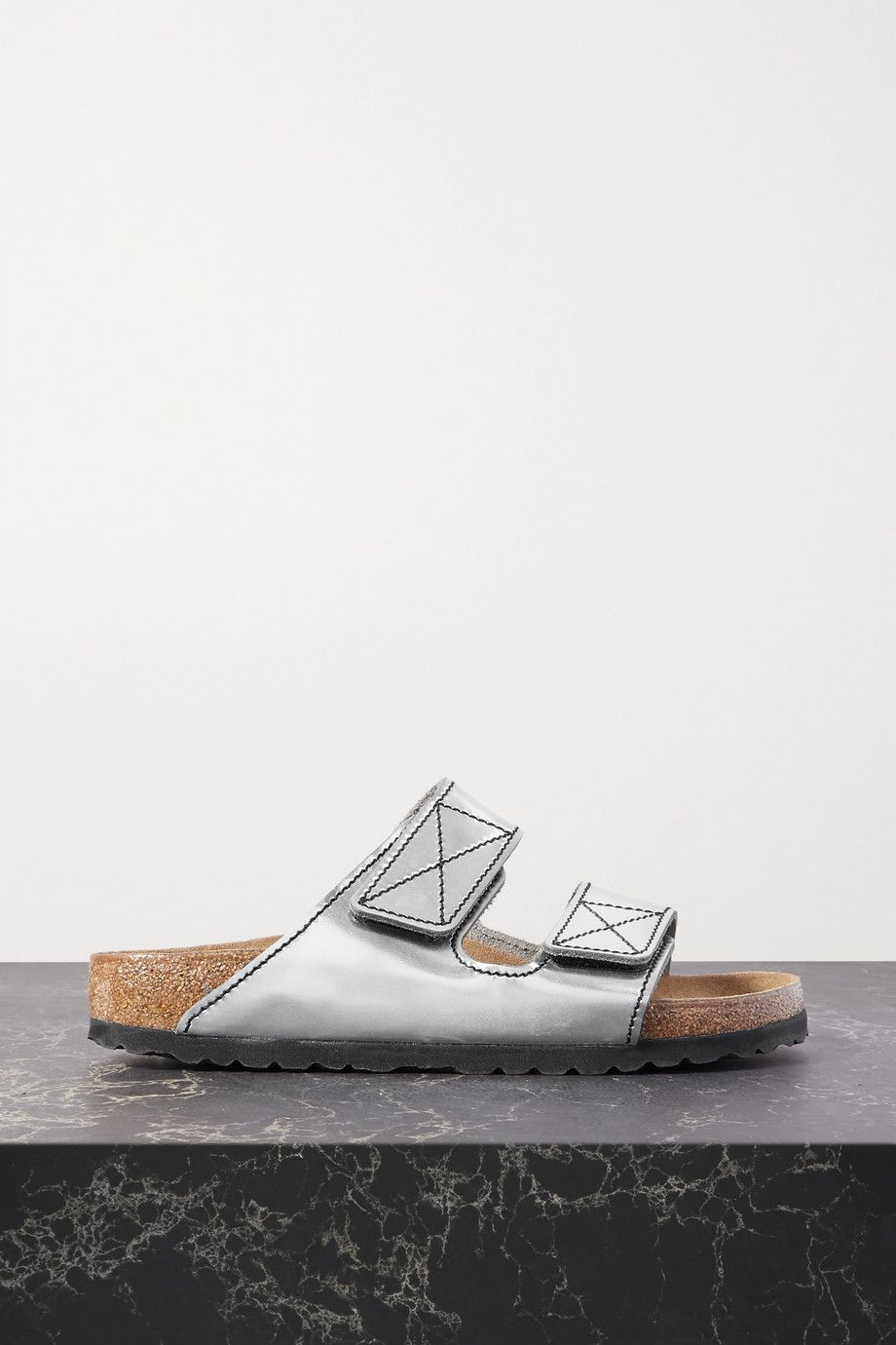 + Birkenstock Arizona topstitched metallic leather sandals + Birkenstock Arizona topstitched metallic leather sandals