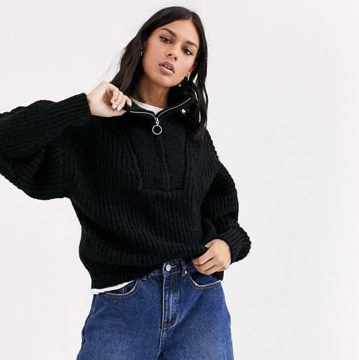 ASOS DESIGN chunky rib sweater with zip detail ASOS DESIGN chunky rib sweater with zip detail