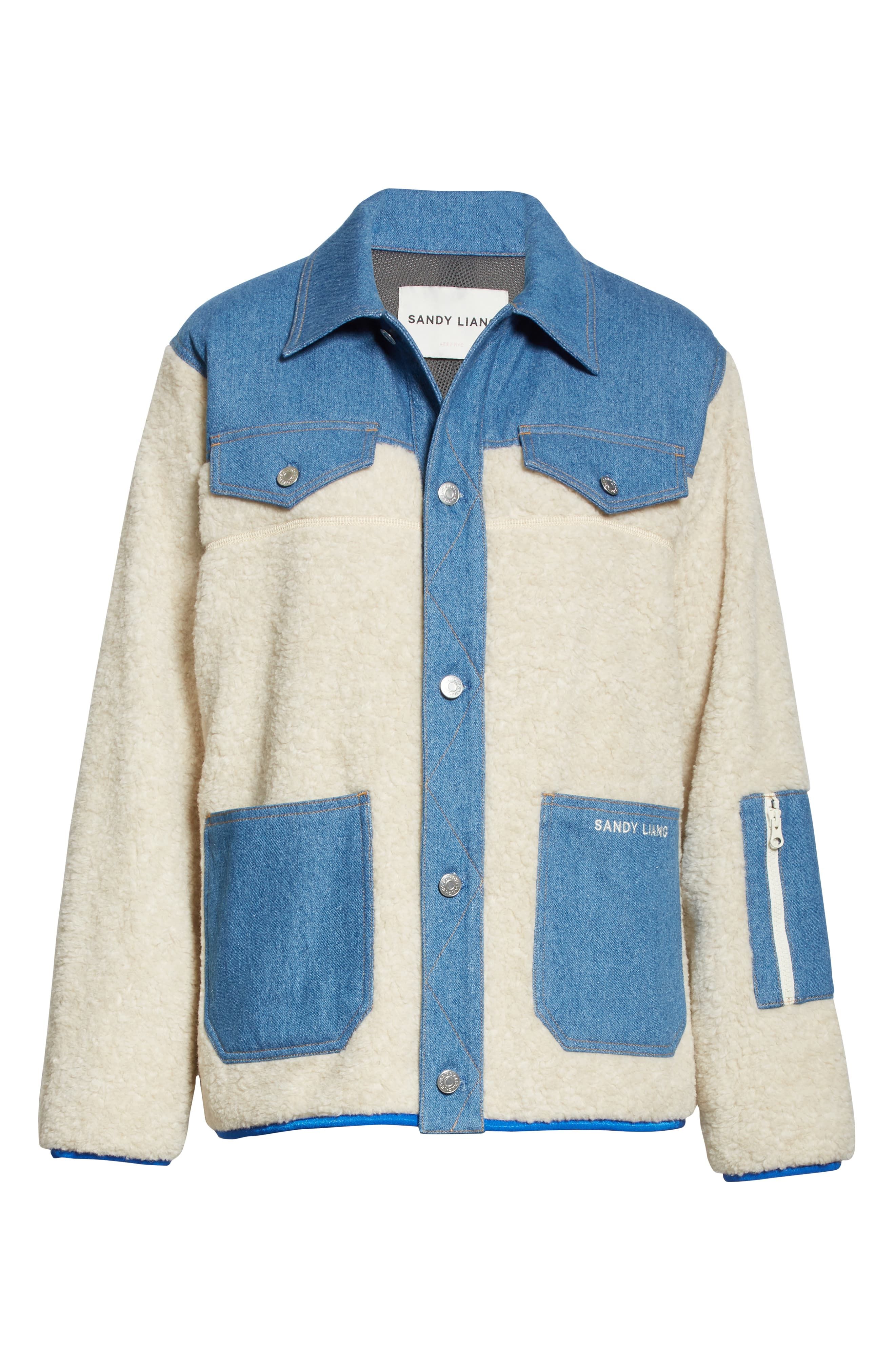 Dorne Denim Panel Faux Fur Jacket