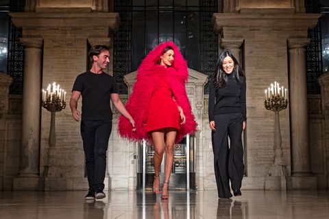the designers take their bow with bella hadid at their fall 2020 show