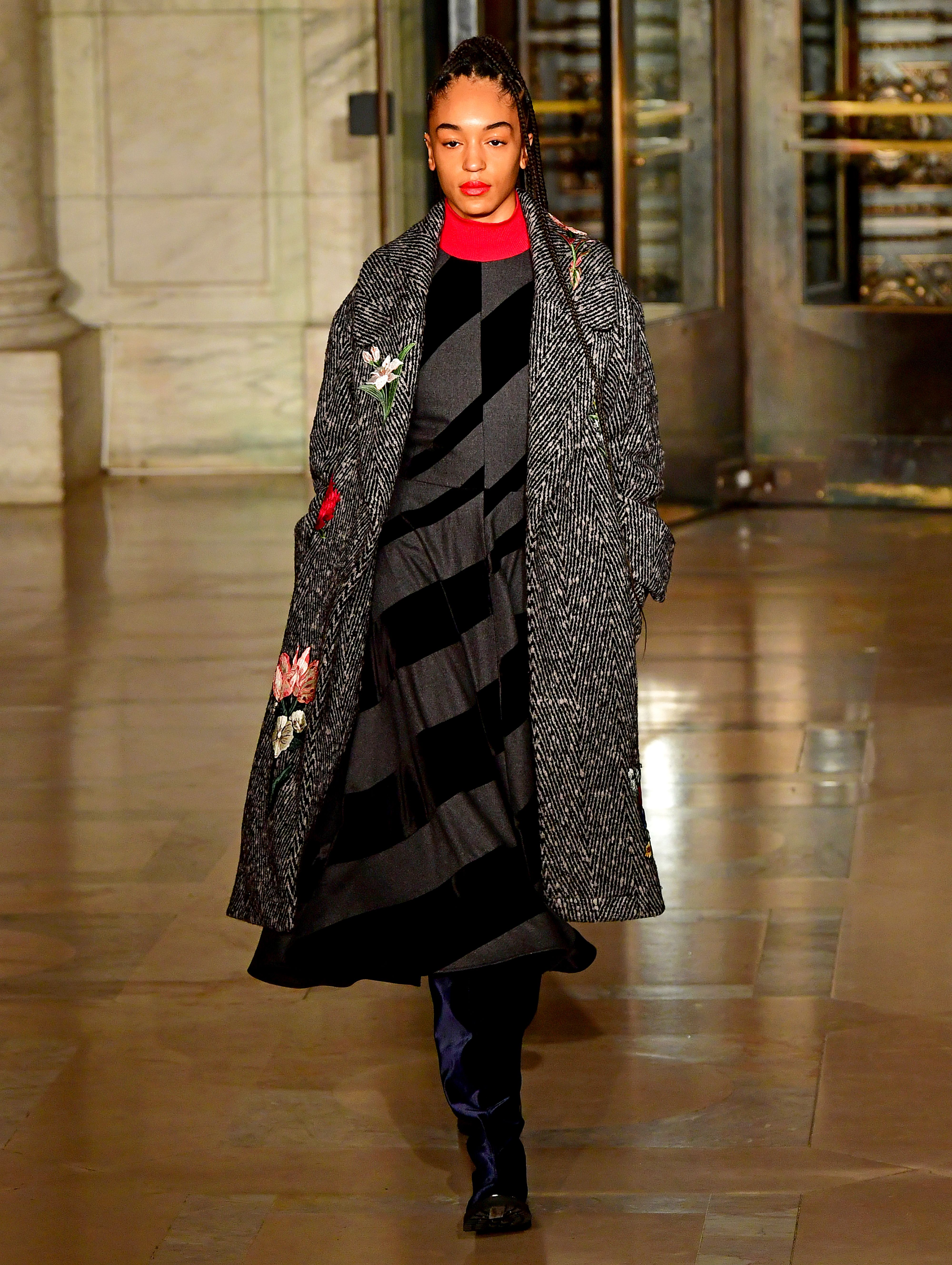 indira scott walks the runway at oscar de la renta’s fall 2020 show