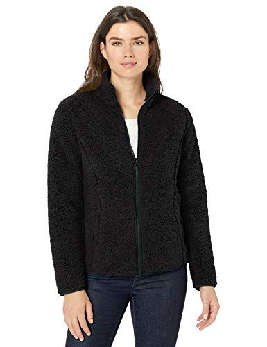 Polar Fleece Lined Sherpa Full-Zip Jacket in Black