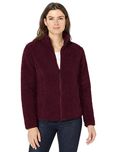 Polar Fleece Lined Sherpa Full-Zip Jacket in Burgundy