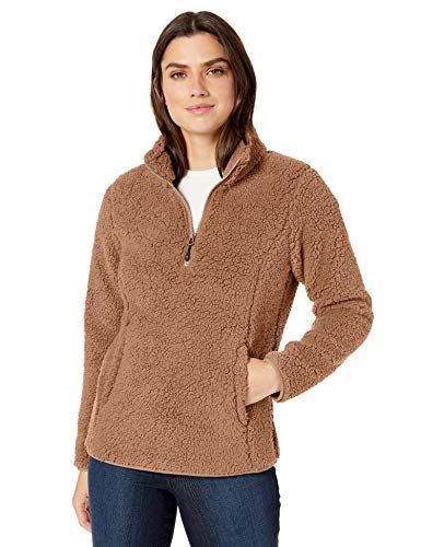 Polar Fleece Lined Sherpa Quarter-Zip Jacket in Tan