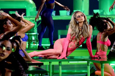 los angeles, california september 13 l r tabria majors and paris hilton are seen onstage during rihannas savage x fenty show presented by amazon prime video at los angeles convention center on september 13, 2020 in los angeles, california photo by kevin mazurgetty images for savage x fenty show presented by amazon prime video