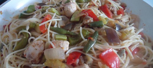 Рецепт Спагетти с летними овощами и куриной грудкой с фото. Свежий материал на 18.11.2017 г.