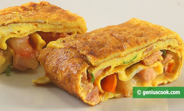 Слоеный Омлет Рулет с Начинкой