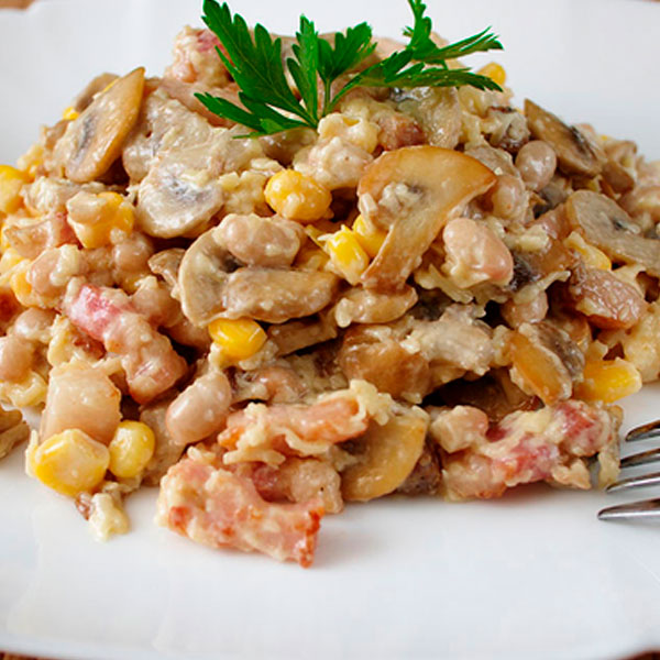 Грибной-салат-с-ветчиной