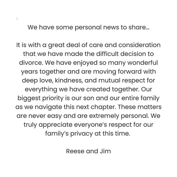 Риз Уизерспун сообщила о разводе с мужем после 12 лет брака