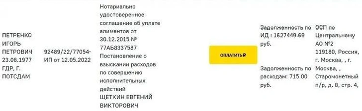 Выписка с сайта ФССП 
